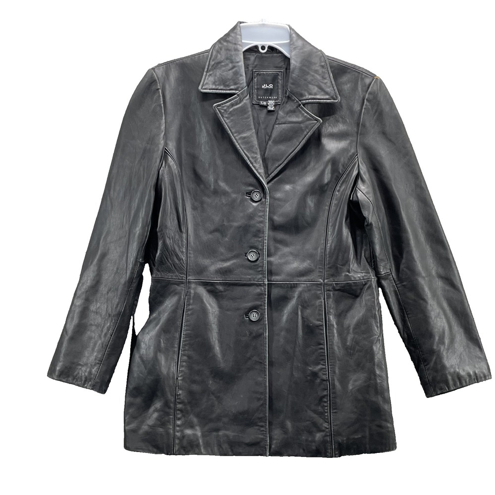 JLC Genuine‎ Leather Button Coat Women's Large Classic Corpcore Chic 90's Biker
